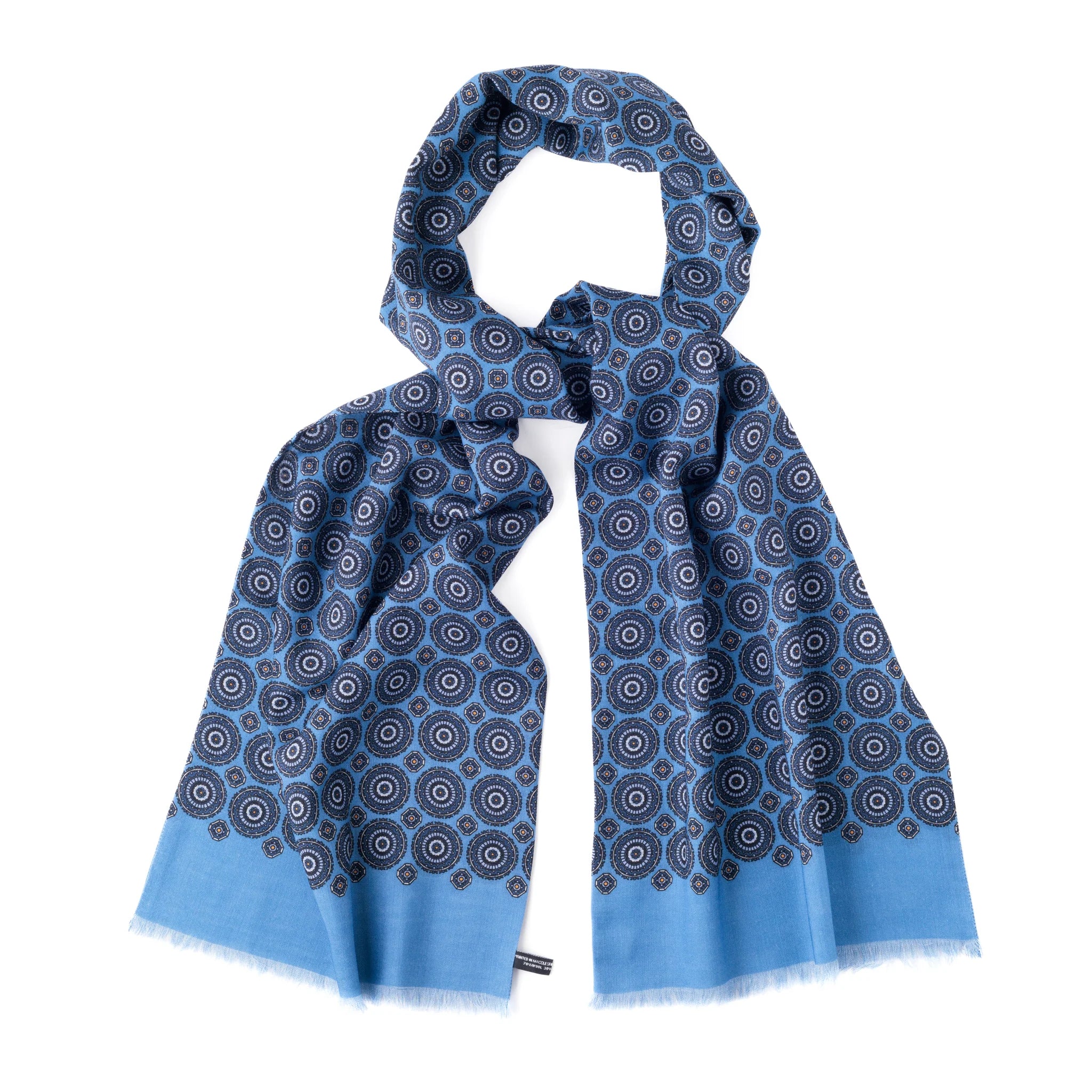 Wool & Silk Scarf in Sky Blue Circle Medallion