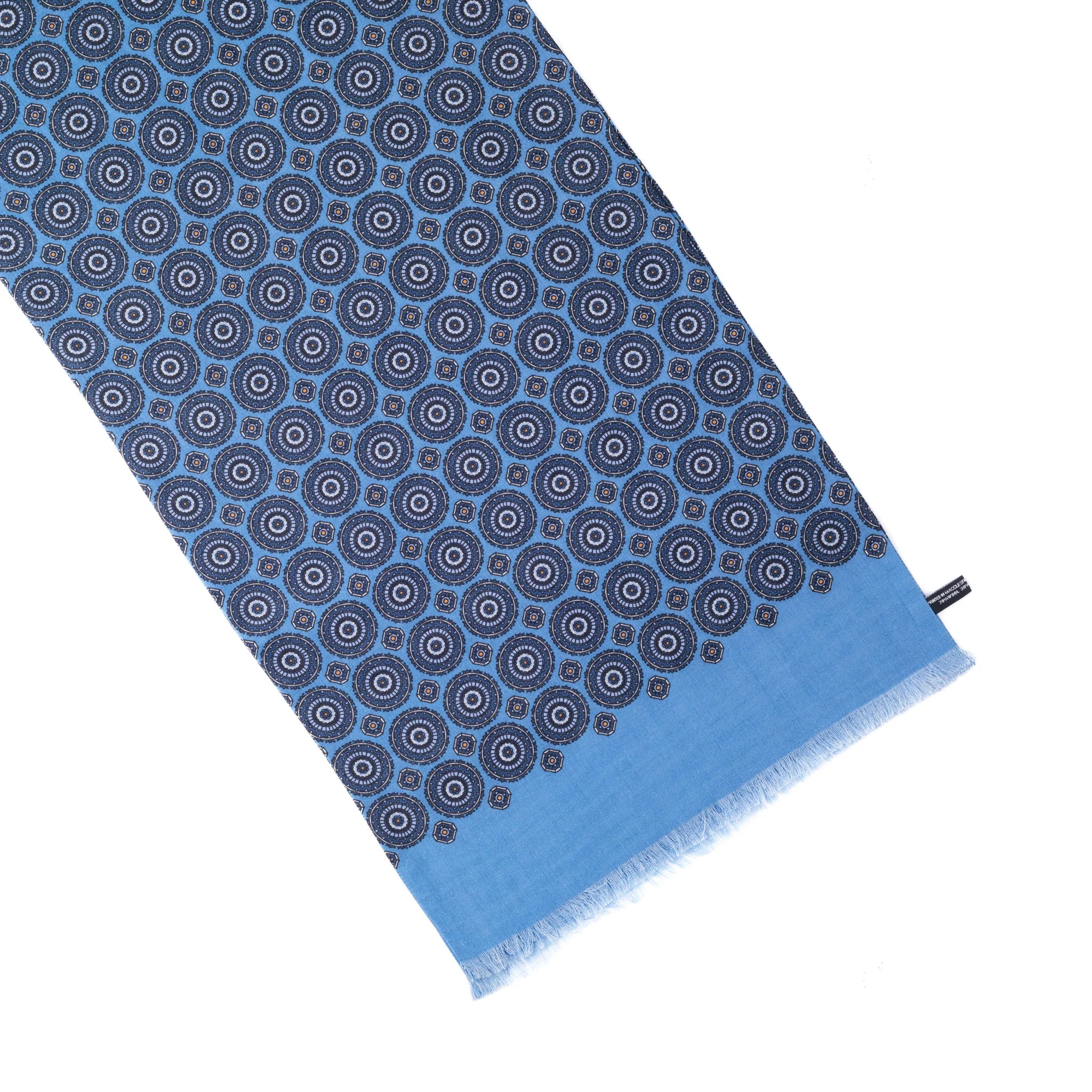 Wool & Silk Scarf in Sky Blue Circle Medallion