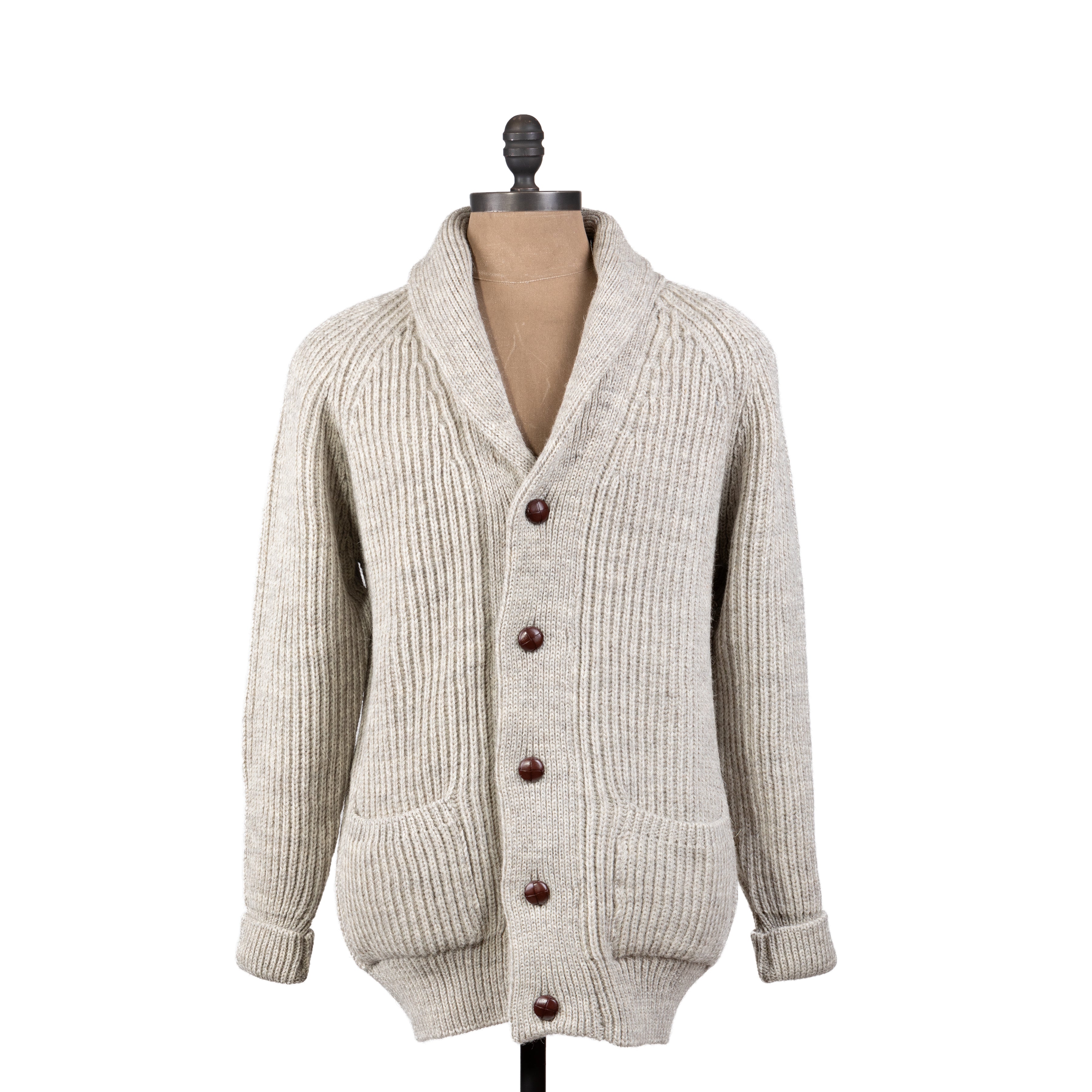 Lambswool Shawl Collar Cardigan in Light Grey
